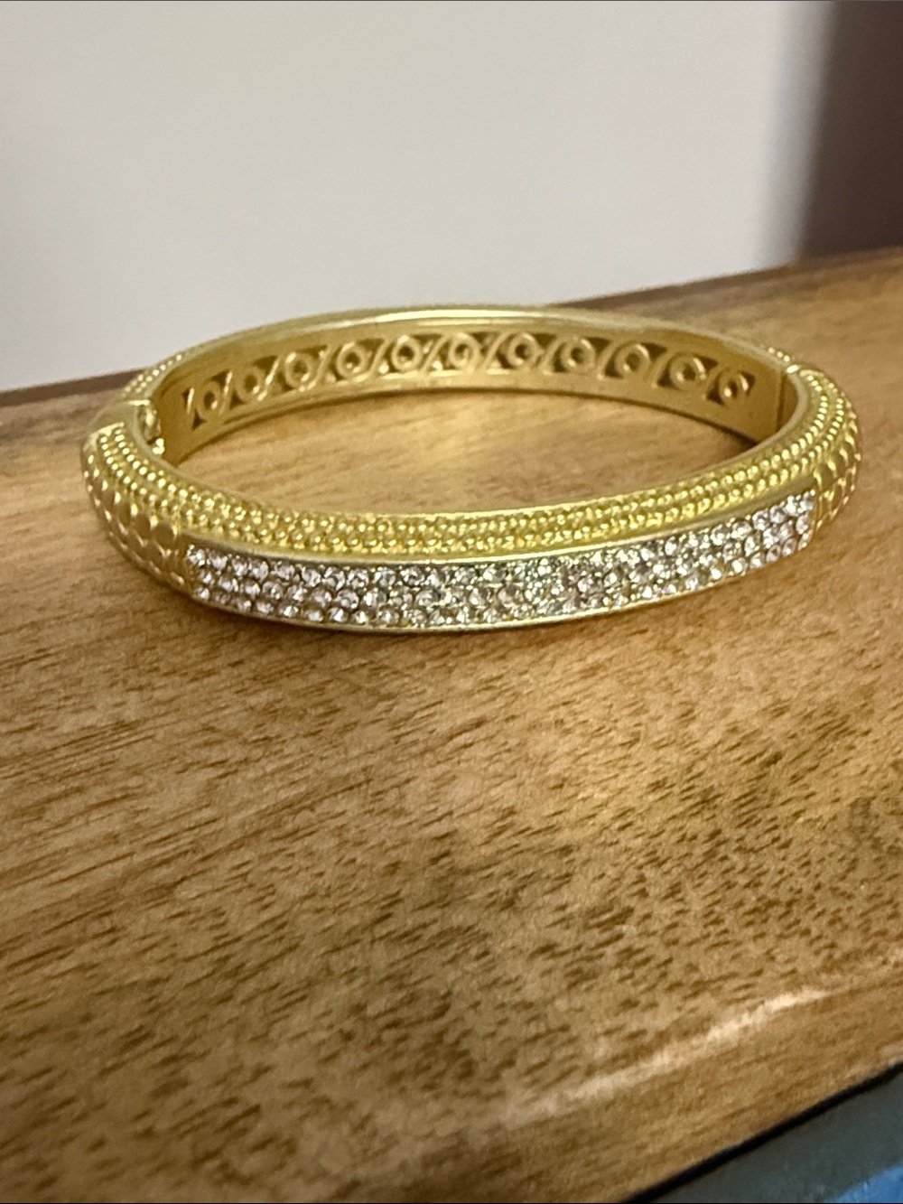 Gold-toned and Crystal Pavé Hinged Bangle Bracelet